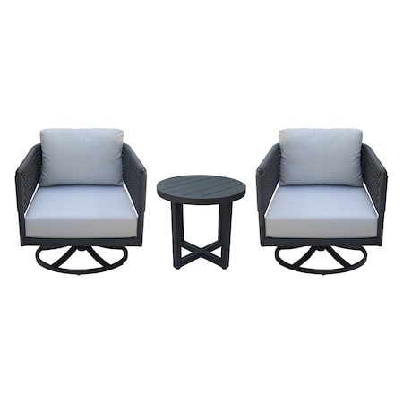 International Concepts Outdoor 3 Piece Patio Furniture Set with an End Table and 2 Swivel Rocking Chairs KODOT-12RE-201SW-2